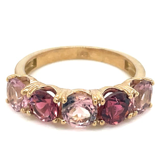 9ct Yellow Gold Earth Grown Light & Dark Pink Tourmaline 5 Stone Ring