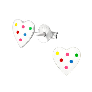 Children’s Sterling Silver White Love Heart with Multi-Coloured poka dot Earring’s