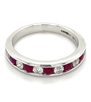 9ct White Gold Channel Set Ruby & Diamond Ring