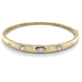 9ct Yellow Gold Gypsy Set Laboratory Grown Emerald Cut 1.10ct Diamond Bangle