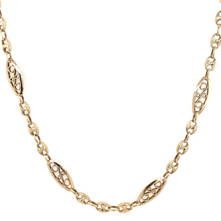 Vintage 9ct Yellow Gold Ornate & Anchor Link Long Necklace