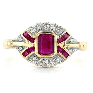 9ct Yellow Gold Vintage Inspired Earth Grown Ruby & Diamond Ring