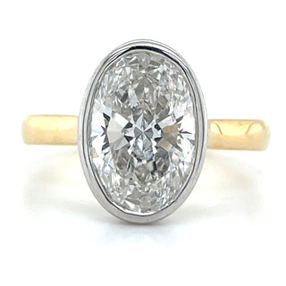 Isabelle - 18ct Yellow Gold 3.05ct Laboratory Grown Oval Diamond Bezel Set Solitaire Engagement Ring