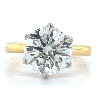 Alina - 18ct Yellow Gold 3.00 / 3.08ct Laboratory Grown Six Claw Round Brilliant Diamond Solitaire Engagement Ring