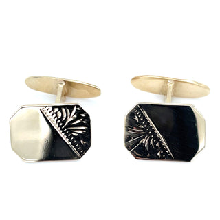 Vintage 9ct Yellow Gold Half Engraved Detail Cufflinks