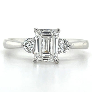 Chiara - Platinum 1.24ct Laboratory Grown Emerald Cut Diamond Engagement Ring With Round Side Stones