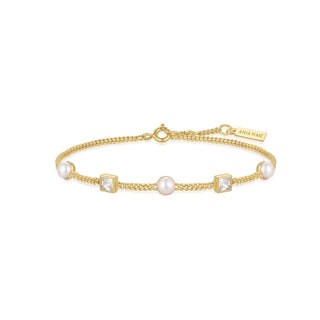 gold plated bracelet with pearl and cz