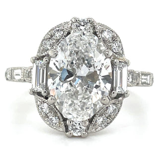 Isadora - Platinum 3.35ct Laboratory Grown Oval Vintage Style Diamond Engagement Ring