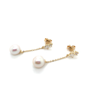 9ct Yellow Gold Pearl And Cz Drop Earrings