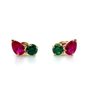 9ct Yellow Gold Toi Et Moi Emerald And Ruby Earrings