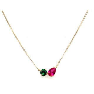 9ct Yellow Gold Toi Et Moi Ruby And Emerald CZ Pendant