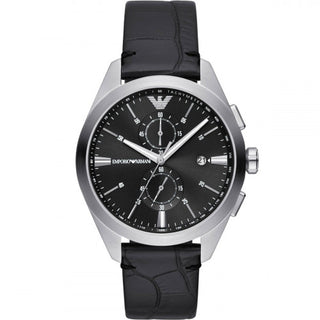 Emporio Armani - Silver Double Chronograph w/ Black Leather Strap
