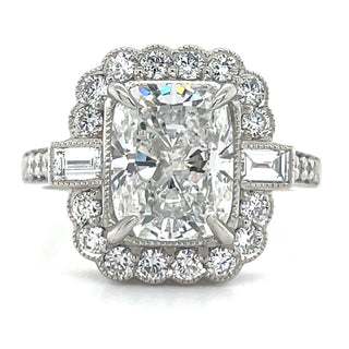 Aurora - Platinum 3.14ct Laboratory Grown Elongated Cushion Vintage Style Diamond Engagement Ring