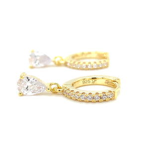 Golden CZ Set Huggie Hoop with CZ Drop