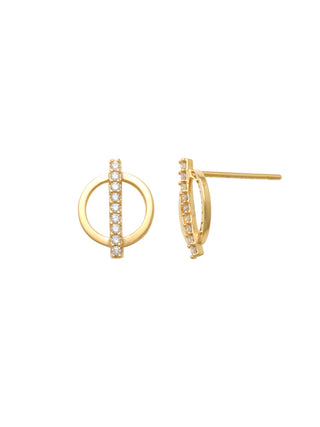 9ct Gold CZ Bar Circle Earrings PT45874