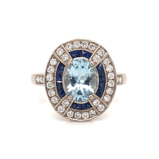 18ct White Gold Diamond Sapphire and Aquamarine Ring