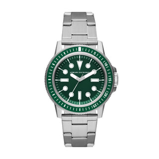 Armani Exchange Gents Green Dial Silver Strap Watch