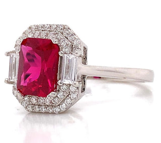 Sterling Silver Ruby And Double Halo Ring