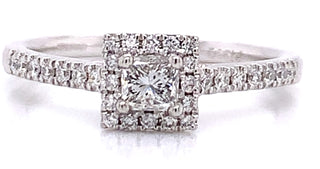 Platinum Princess Cut Halo Earth Grown Diamond Ring With Castle Set Diamond Shoulders