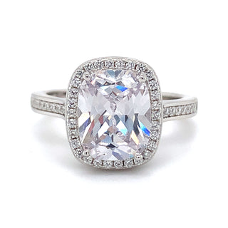 Sterling Silver Cushion Cut CZ Halo Ring