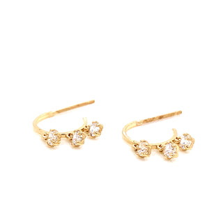 9ct Gold Hanging Cz Hoop Earrings