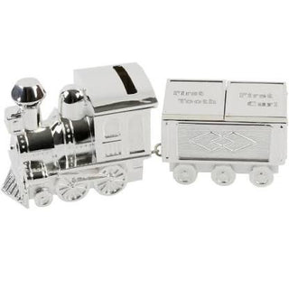 Silver Plated Train Money Box With First Tooth/First Curl Carriage