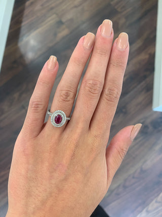 Oval Double halo ruby ring