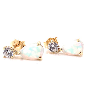 9ct Yellow Gold Lab Created Opal & Cz Earrings
