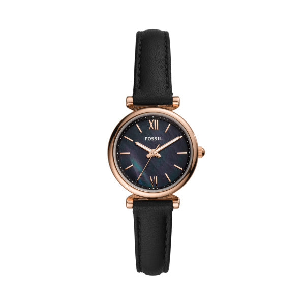 Fossil Ladies Mini Carlie Black Leather Strap Watch – Tadgh O