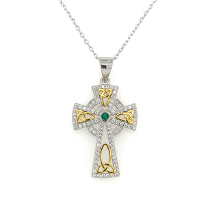 Sterling Silver Emerald And Cz Celtic Cross Pendant