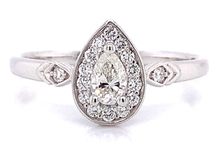 18ct White Gold Pear Halo Diamond Earth Grown Engagement Ring