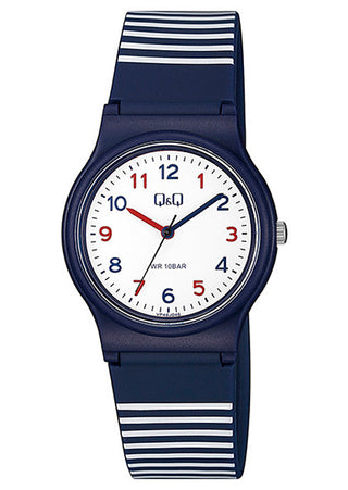 Q & Q Boys Large Navy And White Striped Silicone Strap Watch