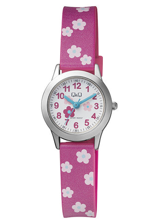 Q & Q Girls Pink Flower Strap Watch