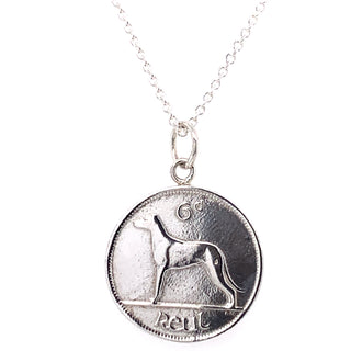 Tadgh Óg Solid Sterling Silver Grey Hound 6pence Irish Coin Pendant