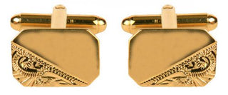 Rectangle Engraved Design Gold Plate Cut Corner Cufflinks