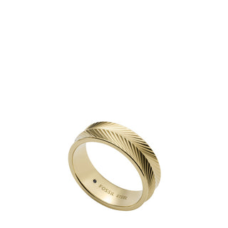 Fossil Ladies Harlow Linear Texture Gold-Tone Stainless Steel Band Ring