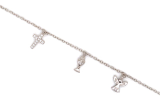 Sterling Silver First Communion Bracelet w/ Chalice and CZ Cross