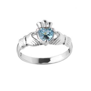 Sterling Silver March Birthstone Claddagh Ring