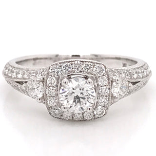 Francesca-18ct White Gold Split Shank Cushion Halo Earth Grown Diamond Engagement Ring