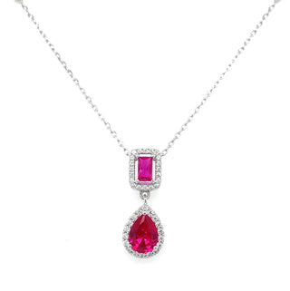 Sterling Silver Ruby And Cz Drop Pendant