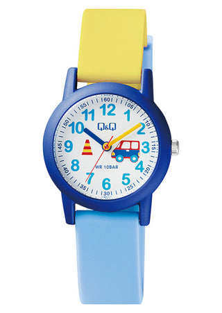 Q & Q Boys Yellow And Blue Truck Silicone Strap Watch