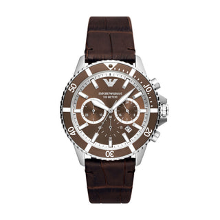 Emporio Armani Men's Brown Dial Brown Leather Strap Chronograph Watch