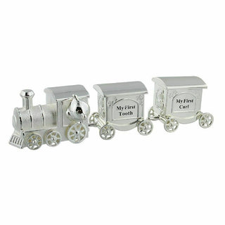 Silver Plated Teddy Train With First Tooth And First Curl Carriage