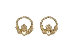 10ct Yellow Gold Plain Claddagh Earrings With Twist Design