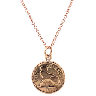 Tadgh Óg Solid 9ct Rose Gold Hare 3p Irish Coin Pendant