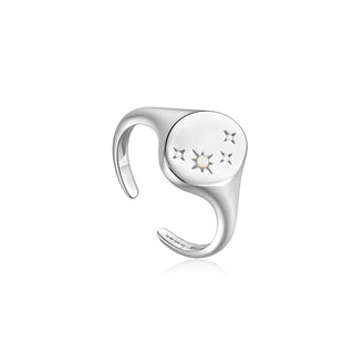 Ania Haie Silver Starry Kyoto Opal Adjustable Signet Ring