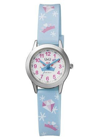 Q & Q Girls Pastel Blue With Diamonds & Crown Pattern Strap