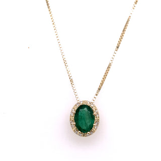 .85ct Emerald in Diamond Halo Pendant Gold