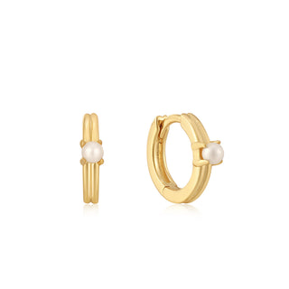 Ania Haie Gold Pearl Cabochon Huggie Hoop Earrings