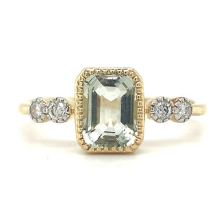 9ct Yellow Gold Emerald Cut 1.03ct Green Amethyst Ring